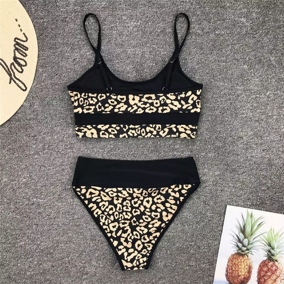 New Golden Leopard Highwaisted Bikini Set Swimsuit - Picture 6 of 7
